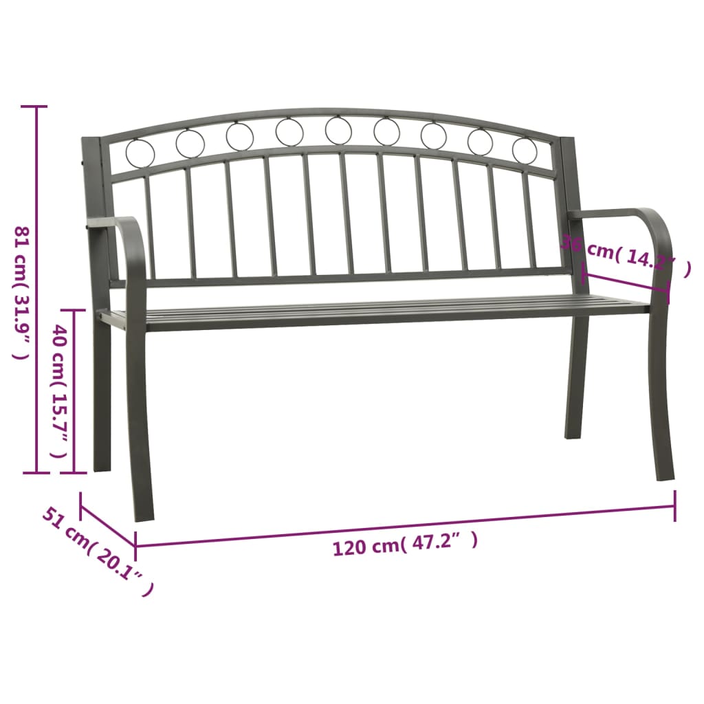 vidaXL Garden Bench Grey 120 cm Steel