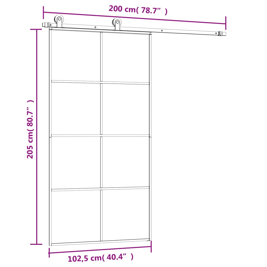 vidaXL Sliding Door with Hardware Set 102,5x205 cm ESG Glass&Aluminium
