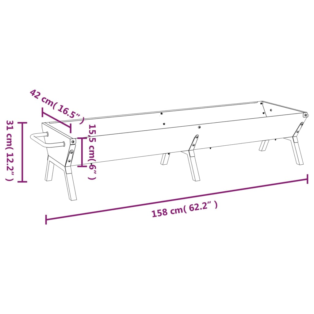 vidaXL BBQ Tray Silver 158x42x31 cm Stainless Steel