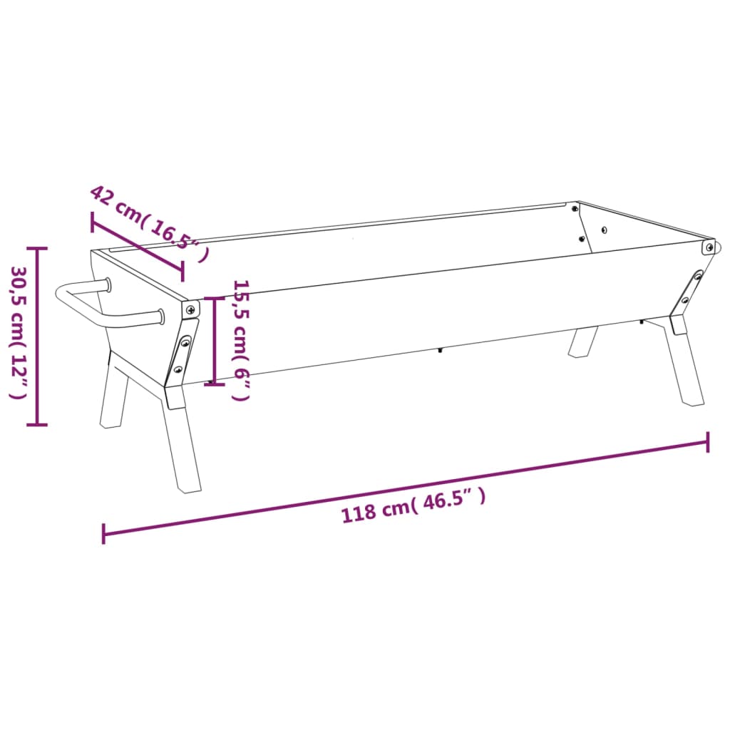 vidaXL BBQ Tray Silver 118x42x30,5 cm Stainless Steel