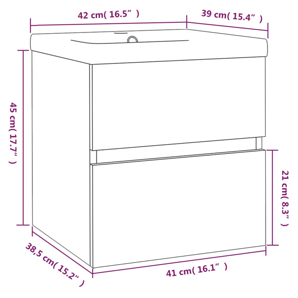 vidaXL Sink Cabinet with Built-in Basin Smoked Oak Engineered Wood