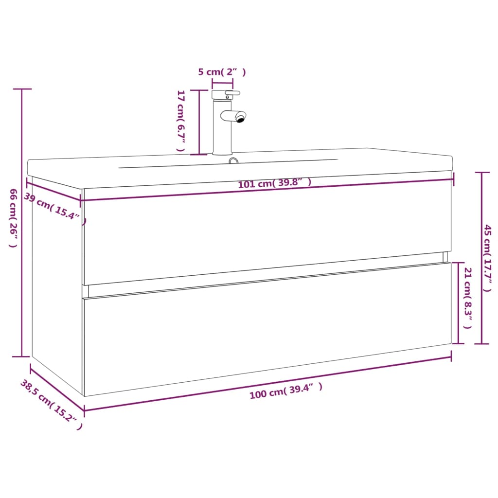 vidaXL Sink Cabinet with Built-in Basin Smoked Oak Engineered Wood