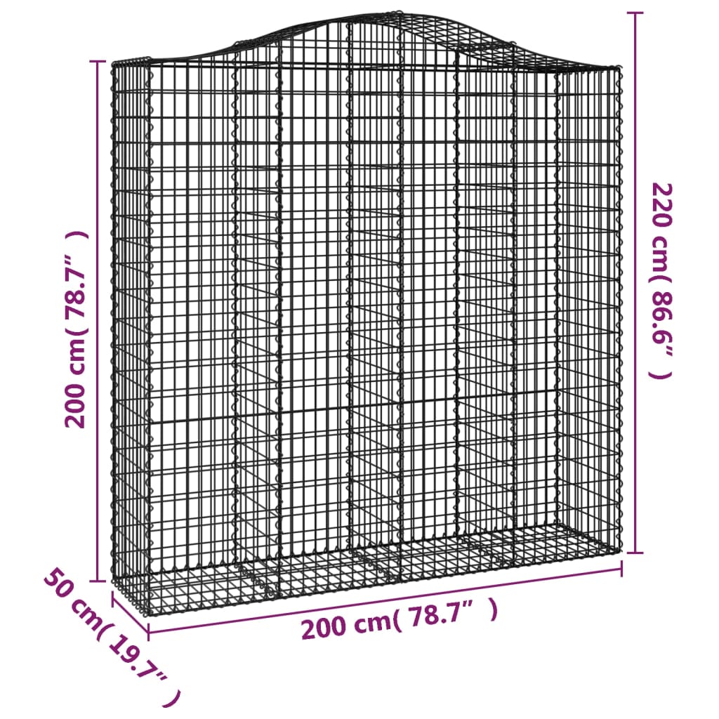 vidaXL Arched Gabion Basket 200x50x200/220 cm Galvanised Iron