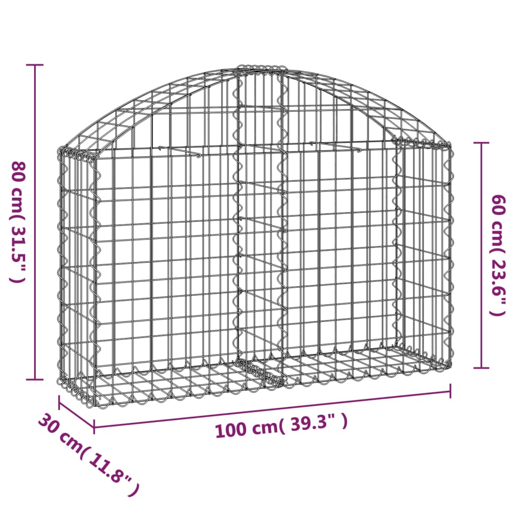 vidaXL Arched Gabion Basket 100x30x60/80 cm Galvanised Iron