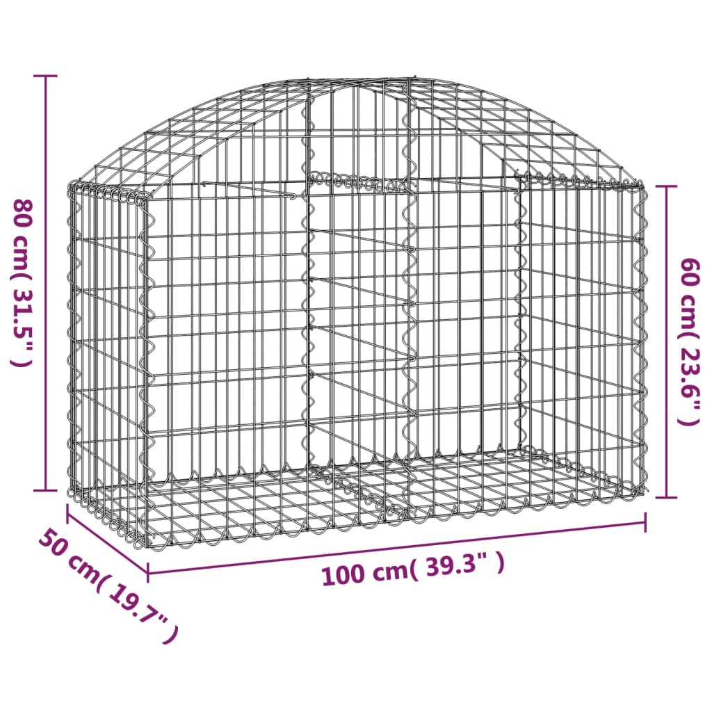 vidaXL Arched Gabion Basket 100x50x60/80 cm Galvanised Iron