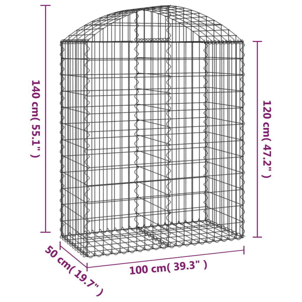 vidaXL Arched Gabion Basket 100x50x120/140 cm Galvanised Iron