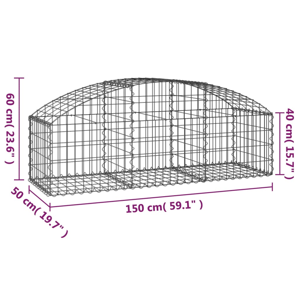 vidaXL Arched Gabion Basket 150x50x40/60 cm Galvanised Iron