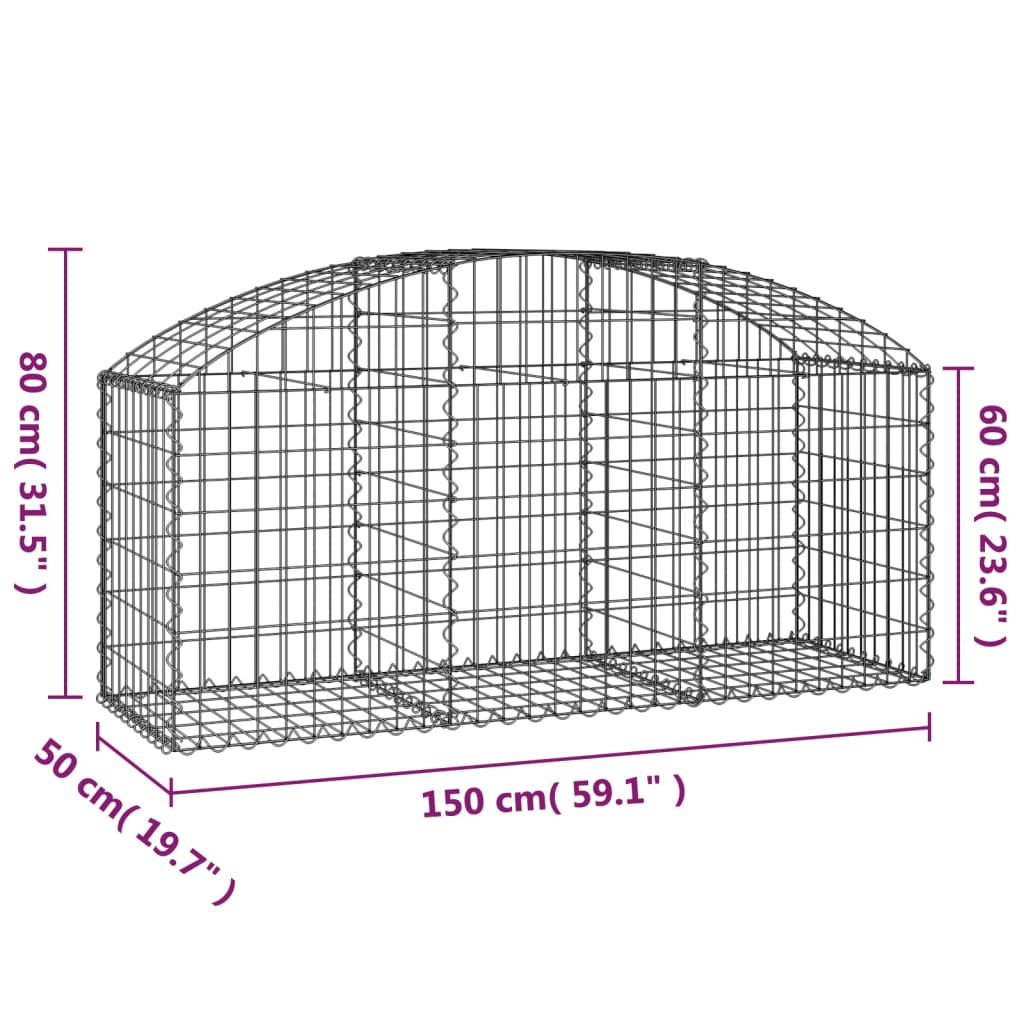 vidaXL Arched Gabion Basket 150x50x60/80 cm Galvanised Iron