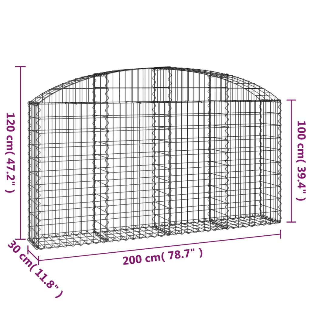 vidaXL Arched Gabion Basket 200x30x100/120 cm Galvanised Iron