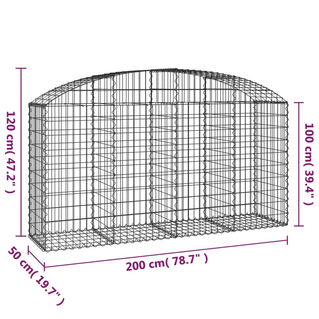 vidaXL Arched Gabion Basket 200x50x100/120 cm Galvanised Iron