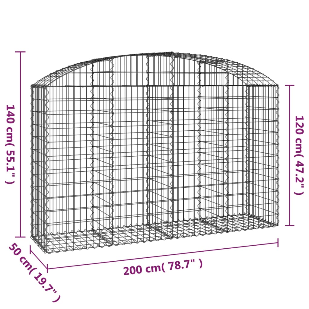 vidaXL Arched Gabion Basket 200x50x120/140 cm Galvanised Iron