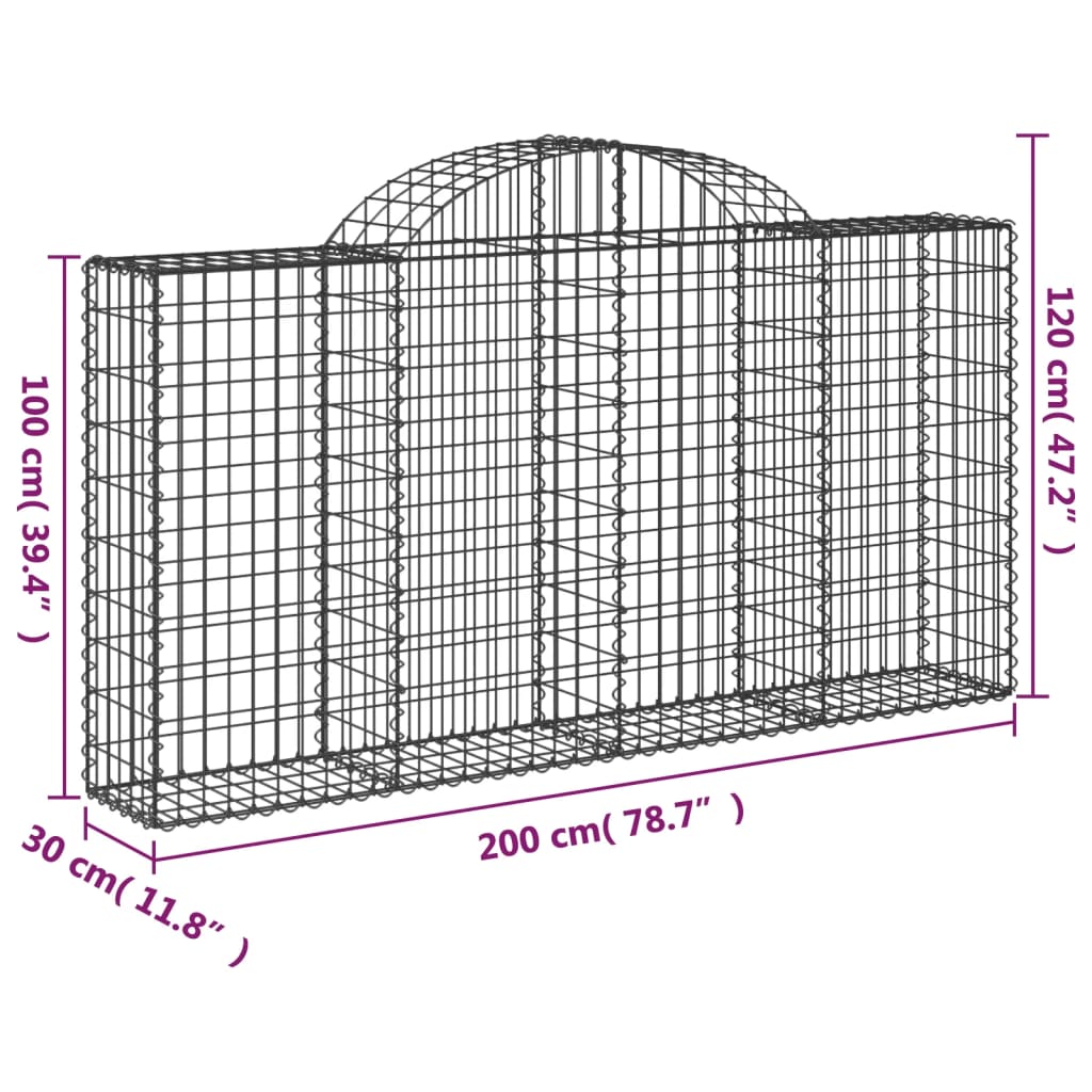 vidaXL Arched Gabion Basket 200x30x100/120 cm Galvanised Iron