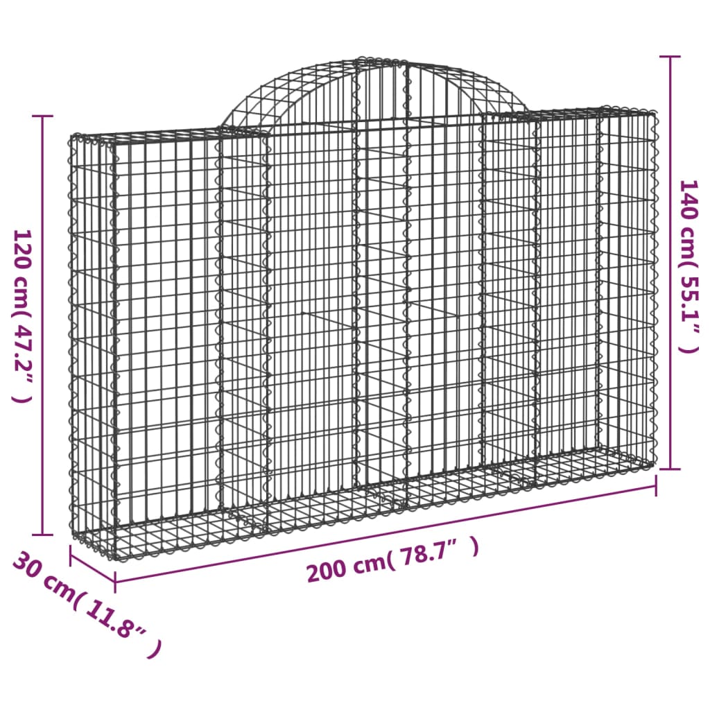 vidaXL Arched Gabion Basket 200x30x120/140 cm Galvanised Iron