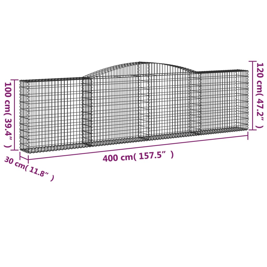 vidaXL Arched Gabion Basket 400x30x100/120 cm Galvanised Iron