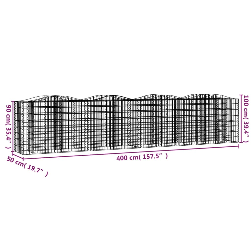vidaXL Arched Gabion Raised Bed 400x50x100 cm Galvanised Iron