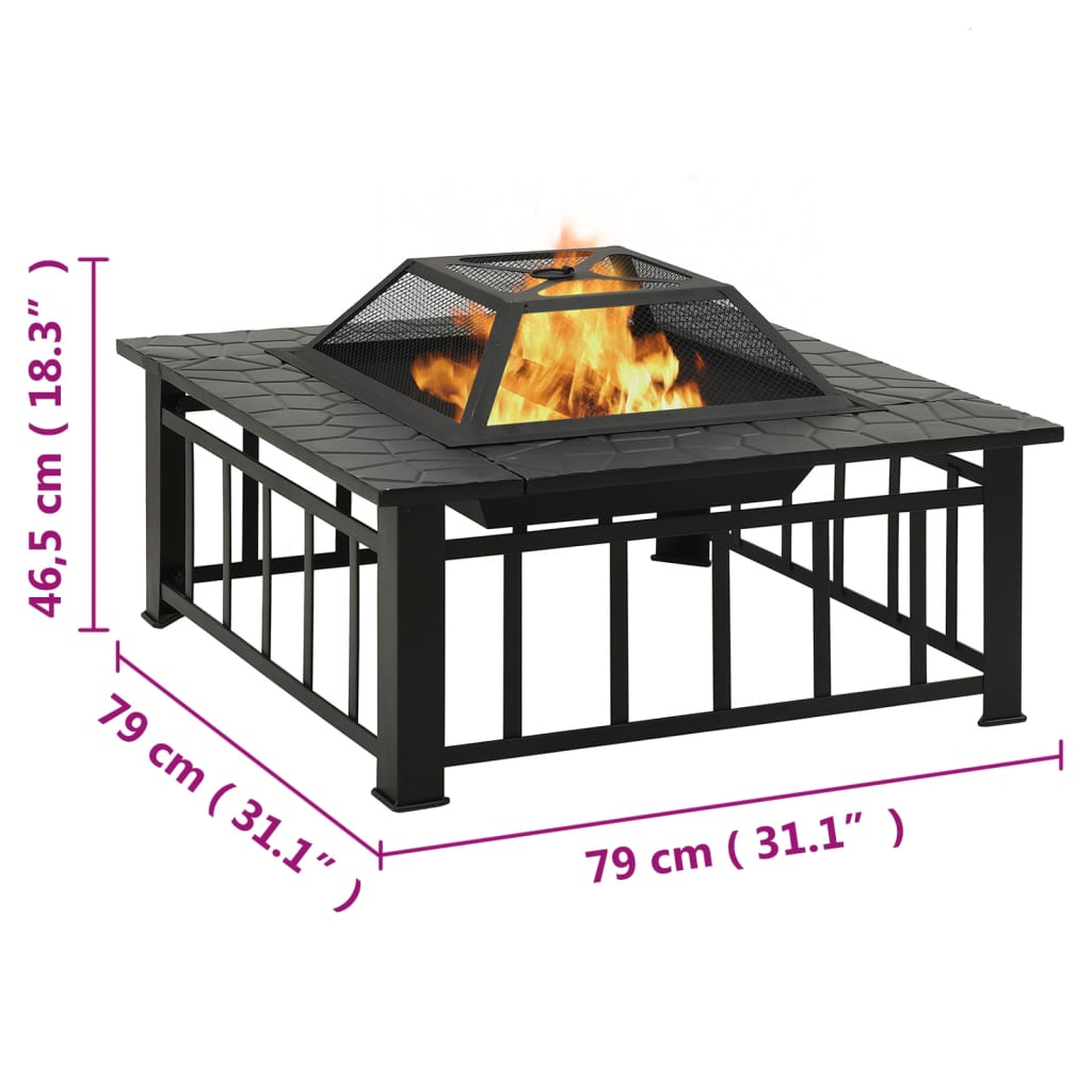 vidaXL Fire Pit with Poker 79x79x46,5 cm XXL Steel