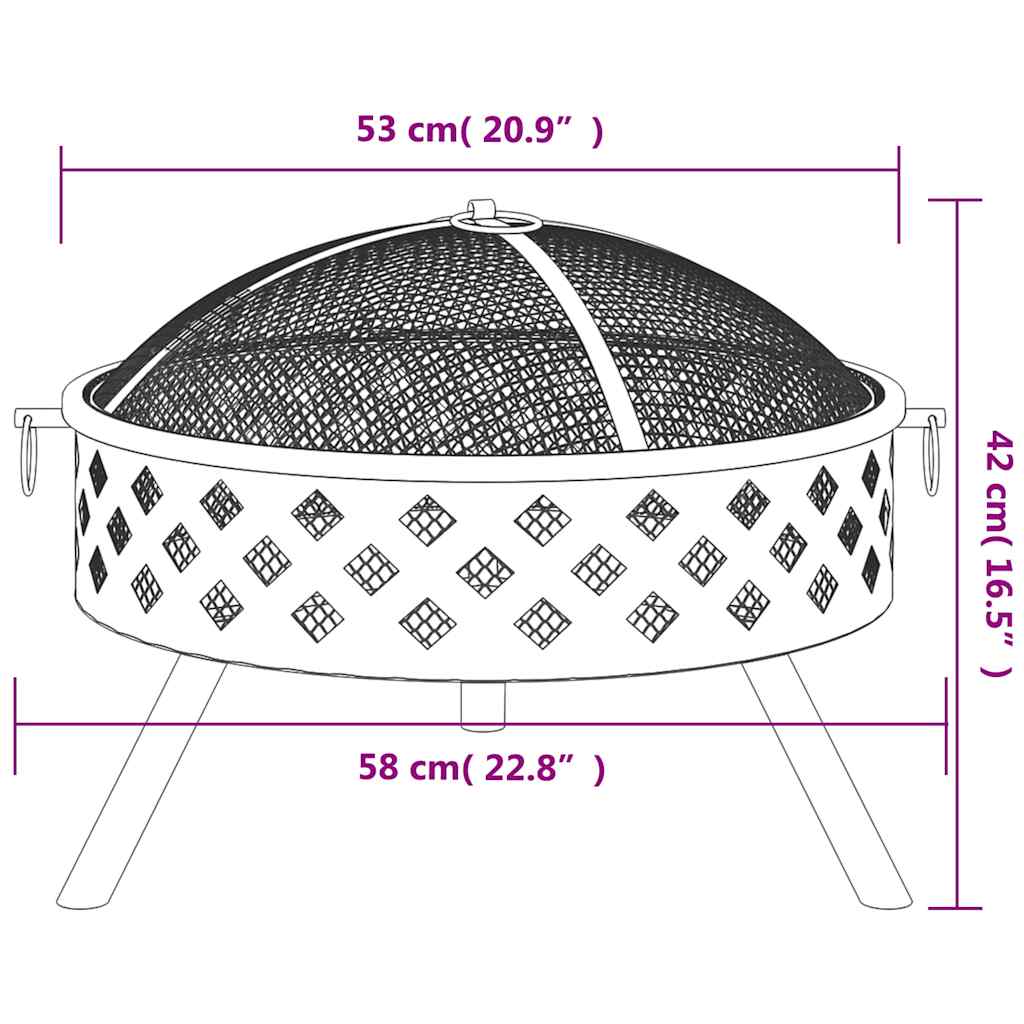 vidaXL Fire Pit with Poker 58 cm XXL Steel