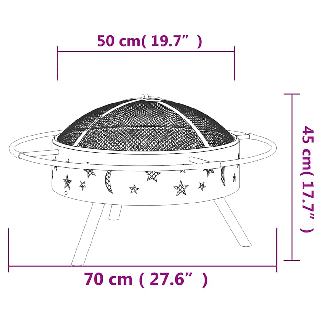 vidaXL Fire Pit with Poker 70 cm XXL Steel