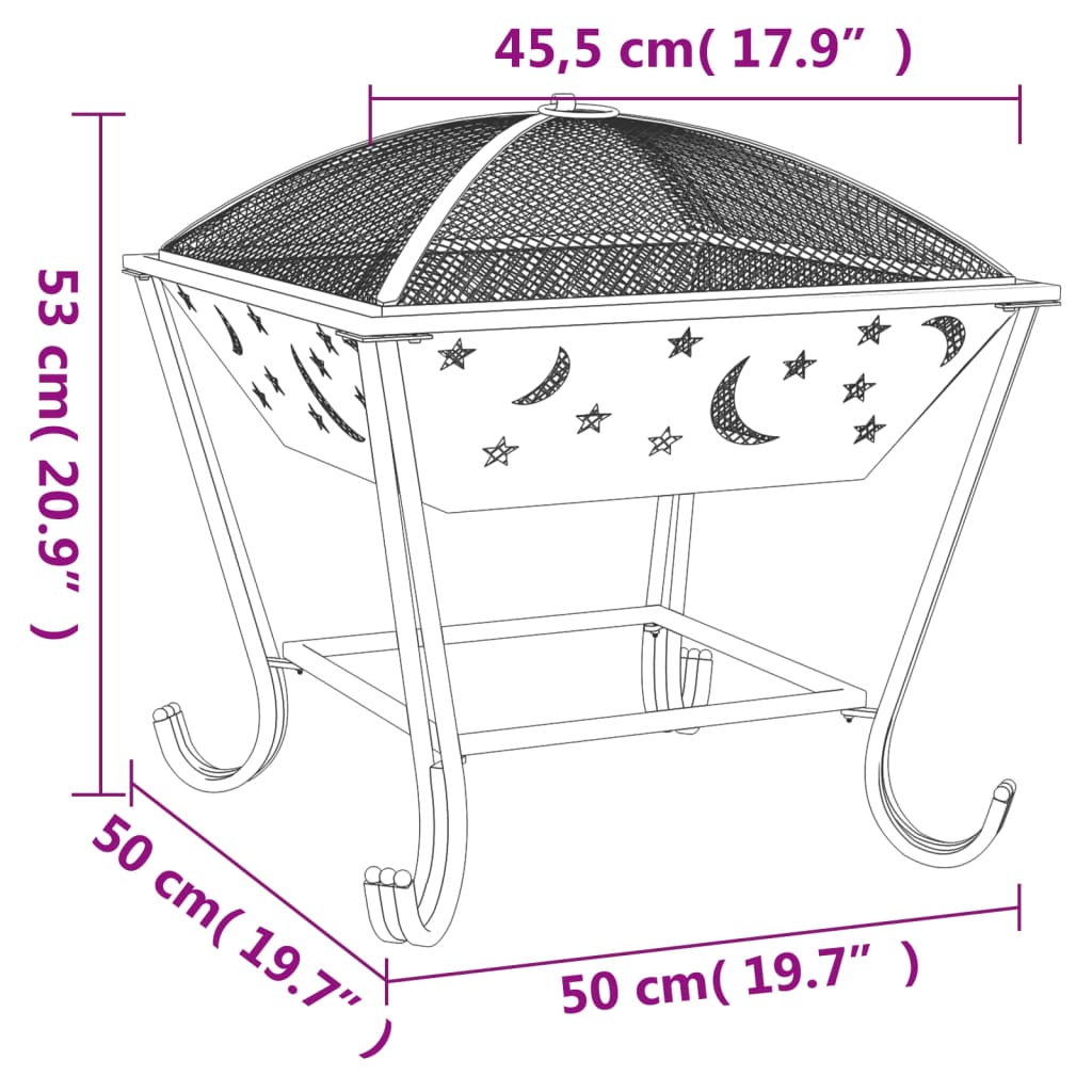 vidaXL Fire Pit with Poker 50 cm XXL Steel