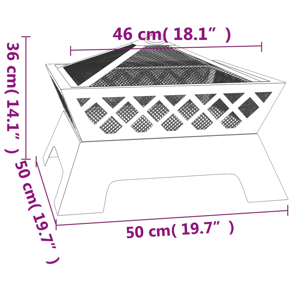 vidaXL Fire Pit with Poker 50 cm XXL Steel