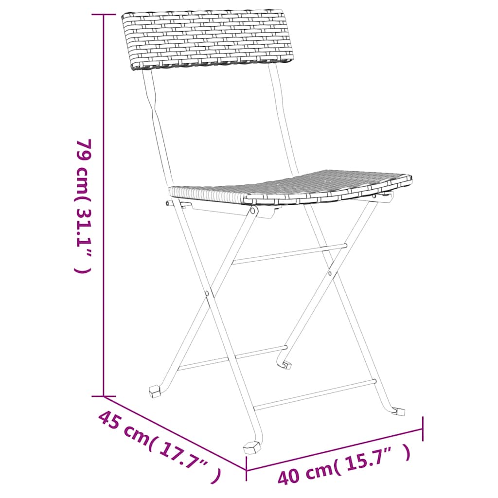vidaXL Folding Chairs 4 pcs Grey Poly Rattan and Steel