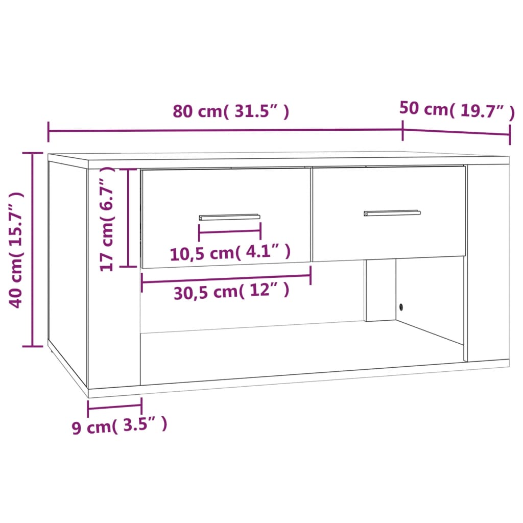vidaXL Coffee Table Smoked Oak 80x50x40 cm Engineered Wood