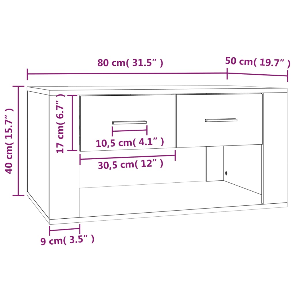 vidaXL Coffee Table Grey Sonoma 80x50x40 cm Engineered Wood