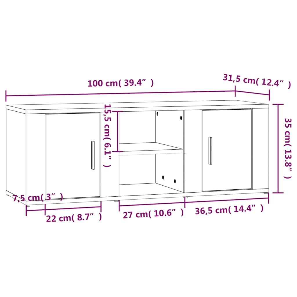 vidaXL TV Cabinet White 100x31,5x35 cm Engineered Wood