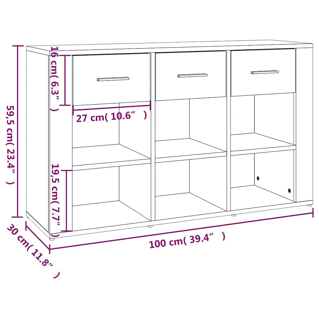 vidaXL Sideboard Grey Sonoma 100x30x59,5 cm Engineered Wood