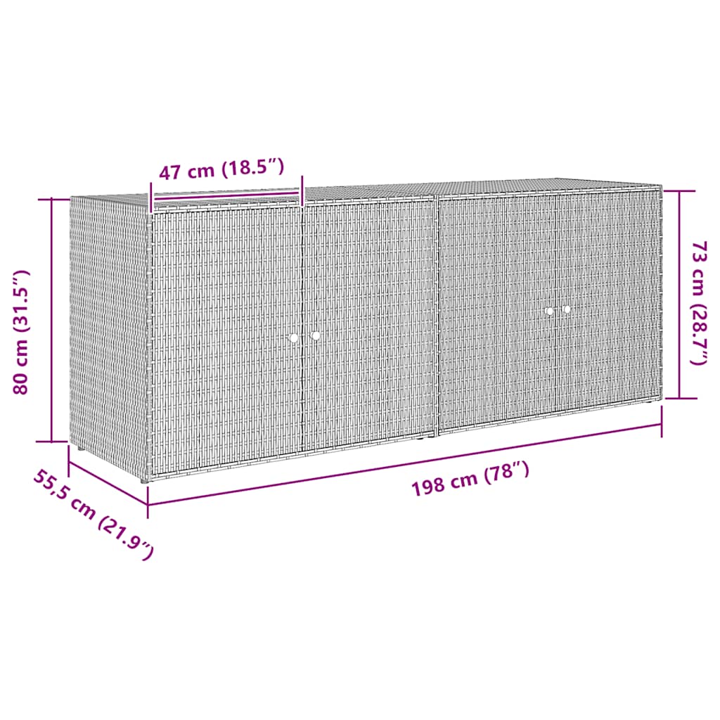 vidaXL Garden Storage Cabinet Black 198x55.5x80 cm Poly Rattan
