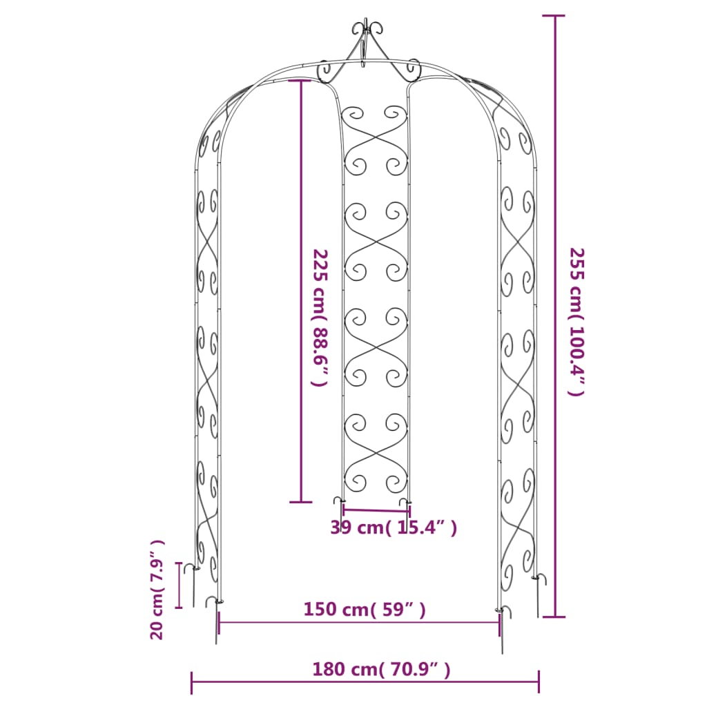 vidaXL Garden Arch Black Ø180x255 cm Steel