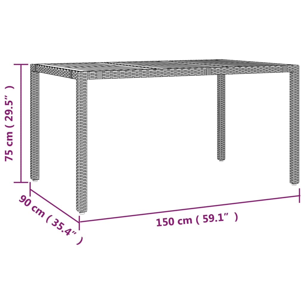 vidaXL Garden Table with Wooden Top Black Poly Rattan&Solid Wood Acacia