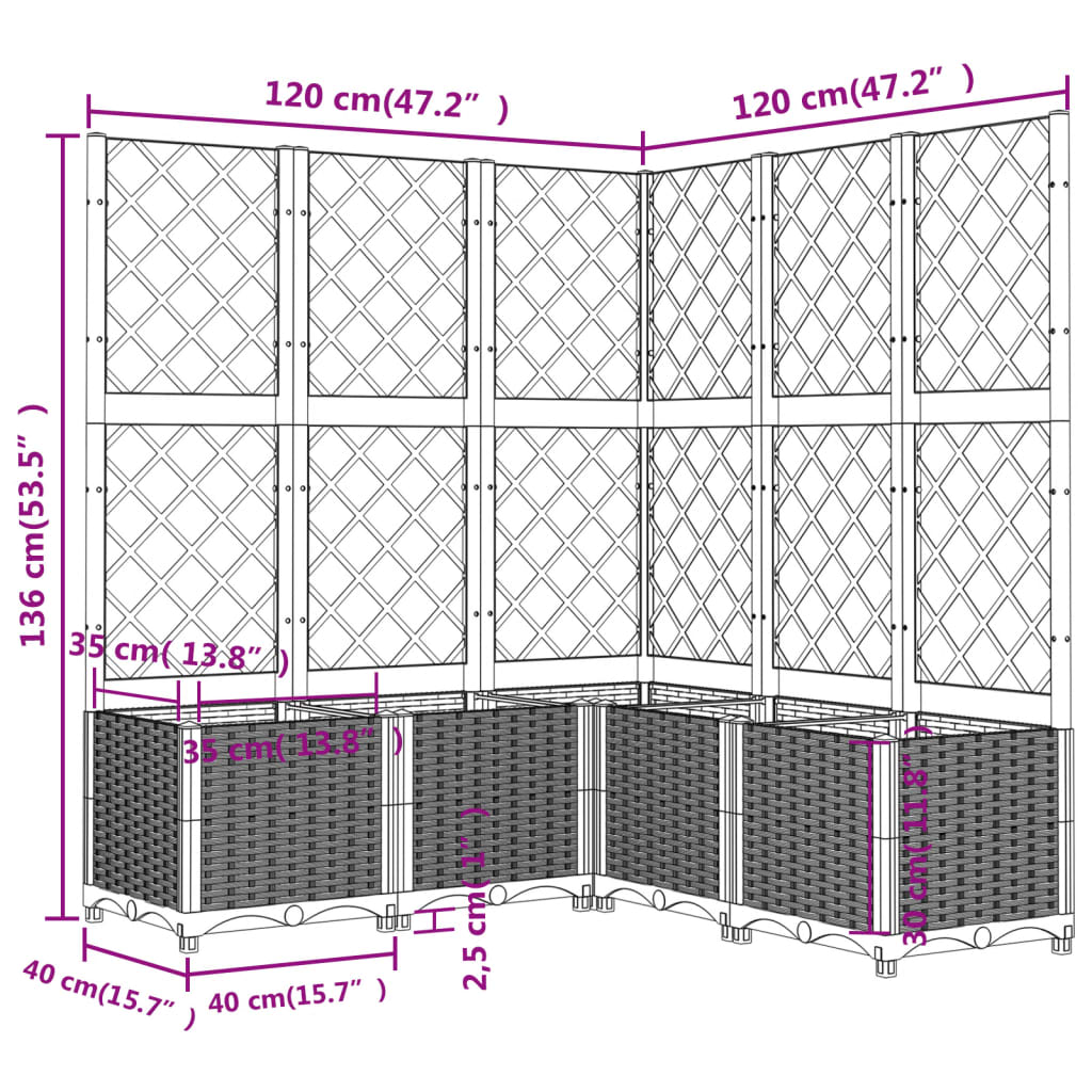 vidaXL Garden Planter with Trellis Light Grey 120x120x136 cm PP
