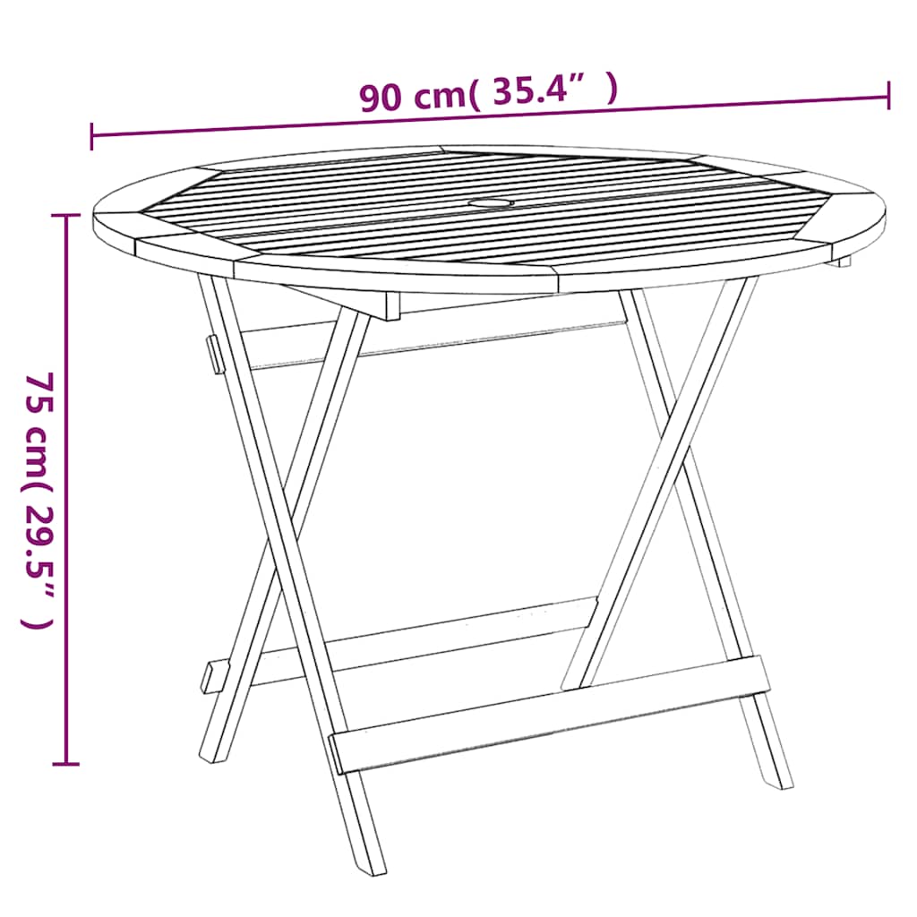 vidaXL Folding Garden Table Ø 90x75 cm Solid Wood Acacia