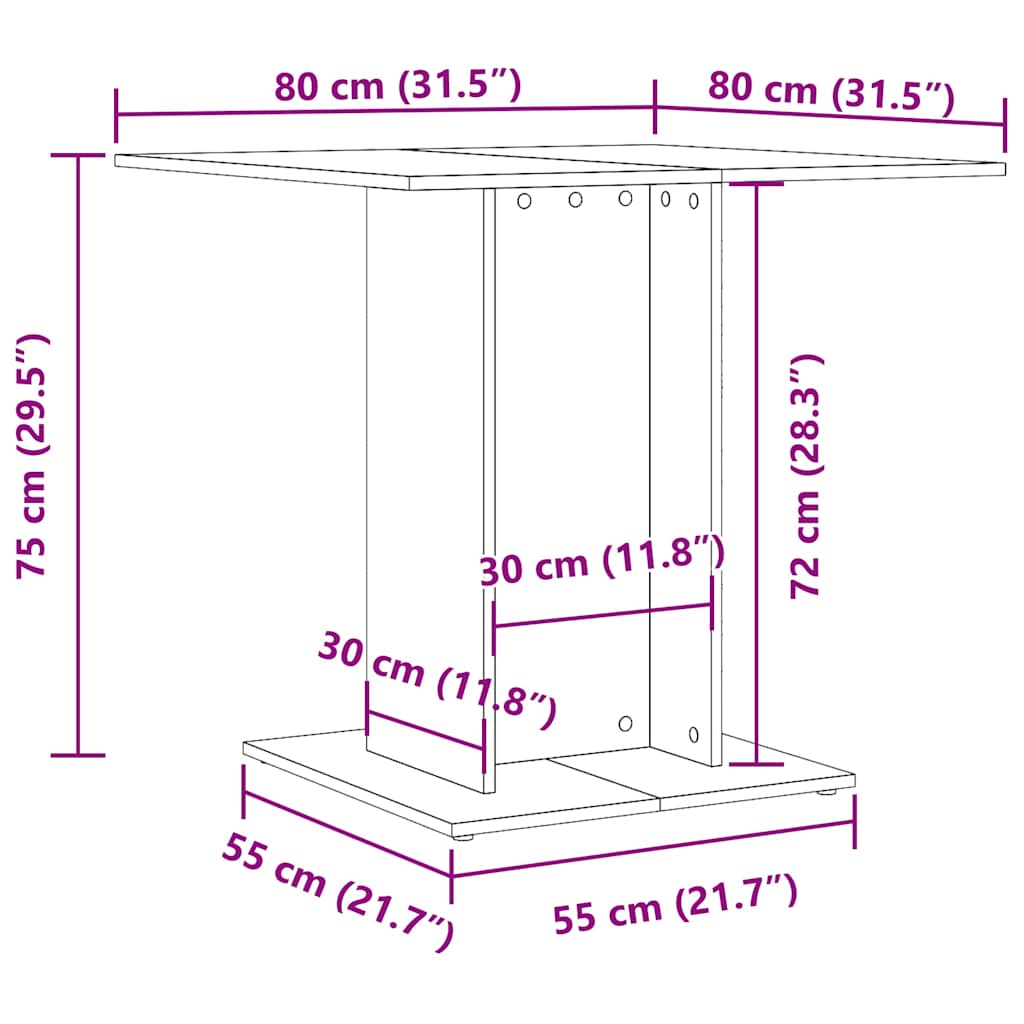 vidaXL Dining Table Grey Sonoma 80x80x75 cm Engineered Wood