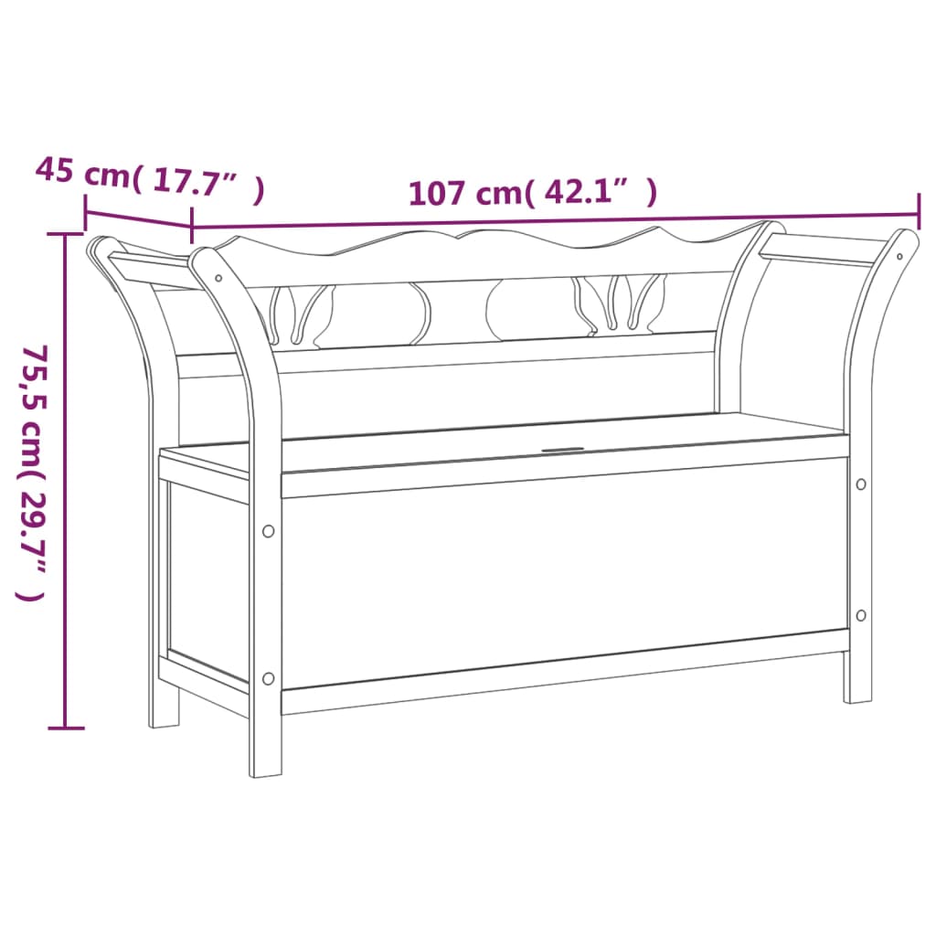 vidaXL Bench Black 107x45x75,5 cm Solid Wood Fir