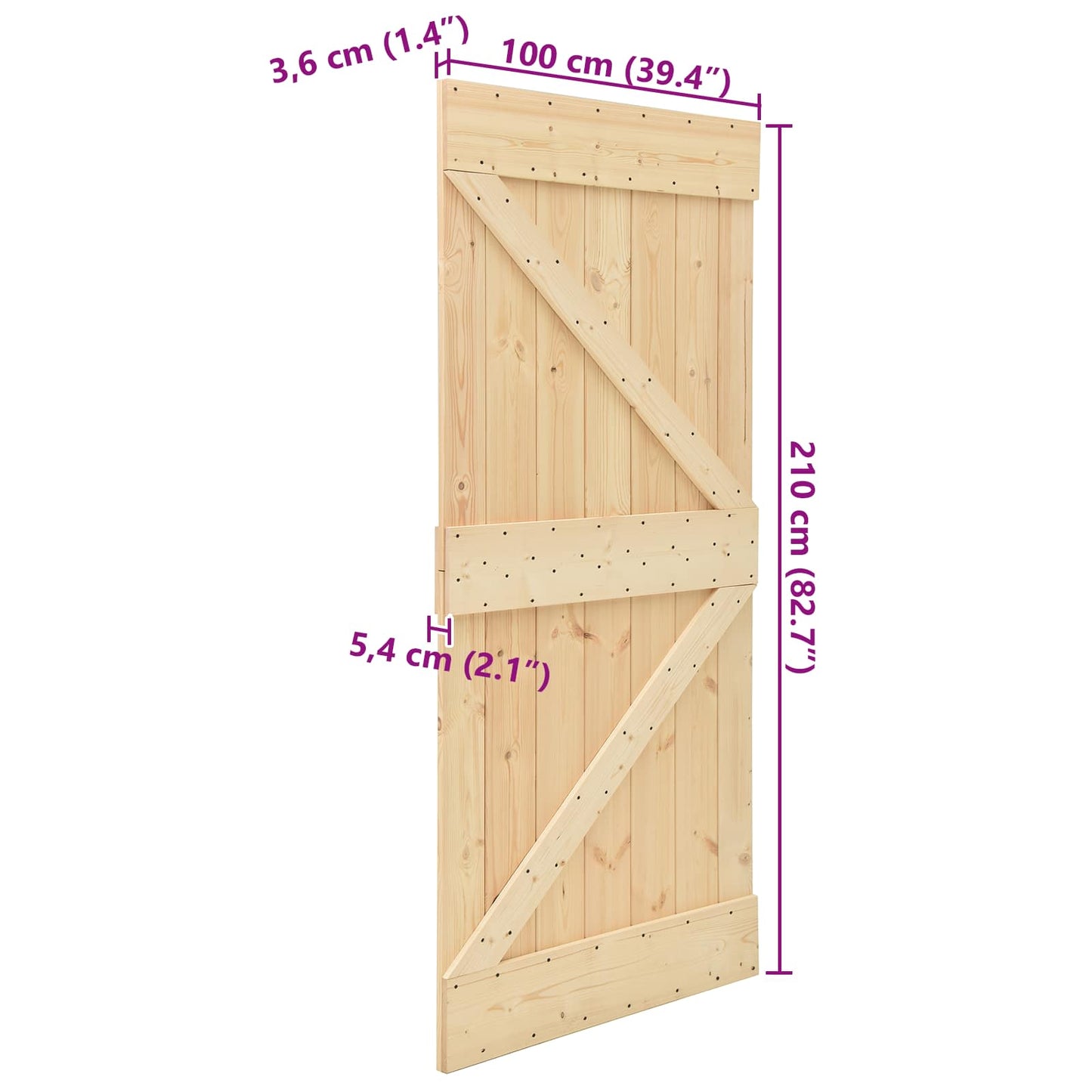 vidaXL Door NARVIK 100 x 210 cm Solid Pine Wood (Untreated) Natural