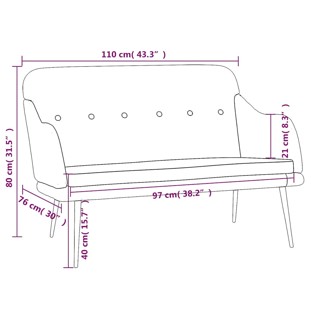 vidaXL Bench Black 110x76x80 cm Fabric
