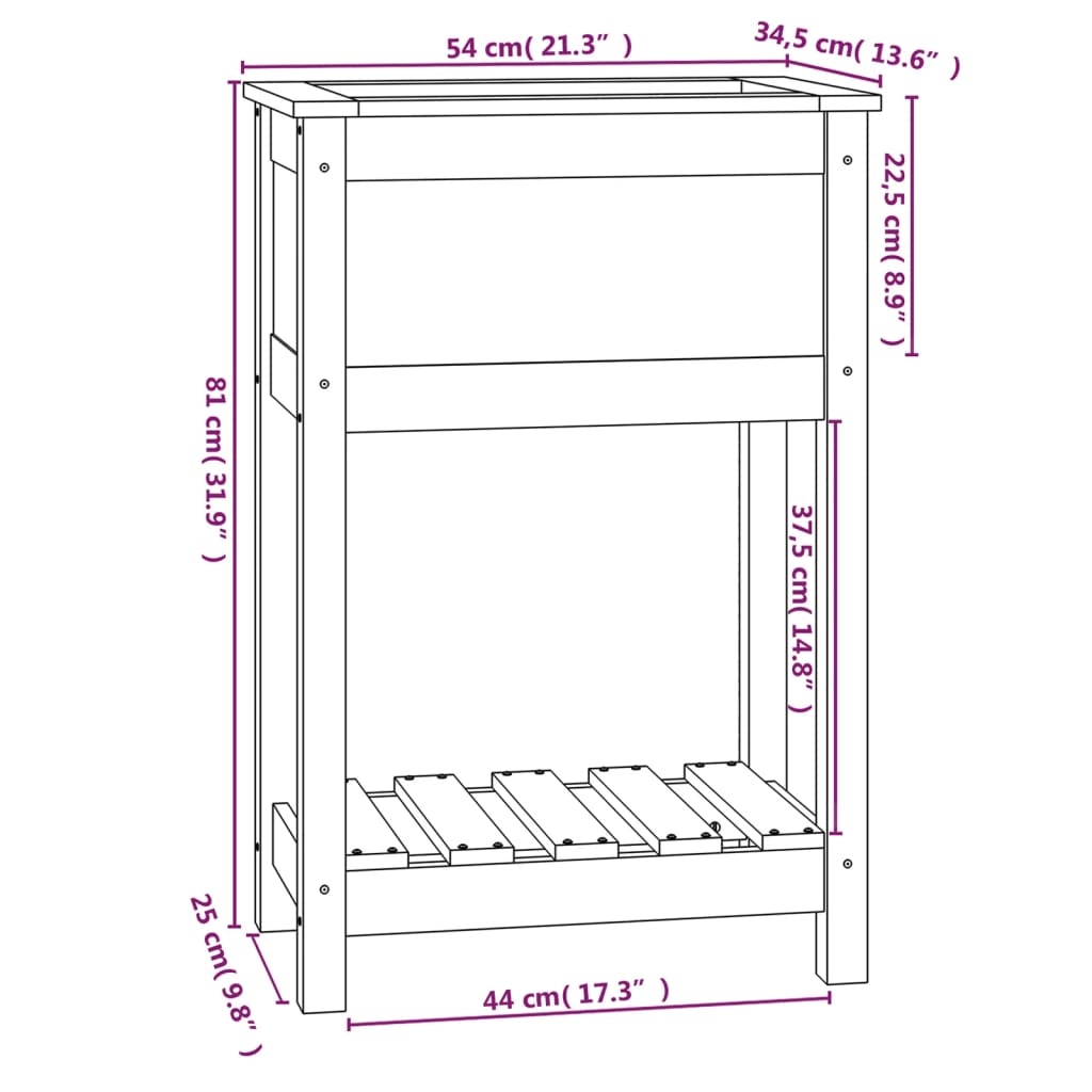 vidaXL Planter with Shelf Grey 54x34,5x81 cm Solid Wood Pine