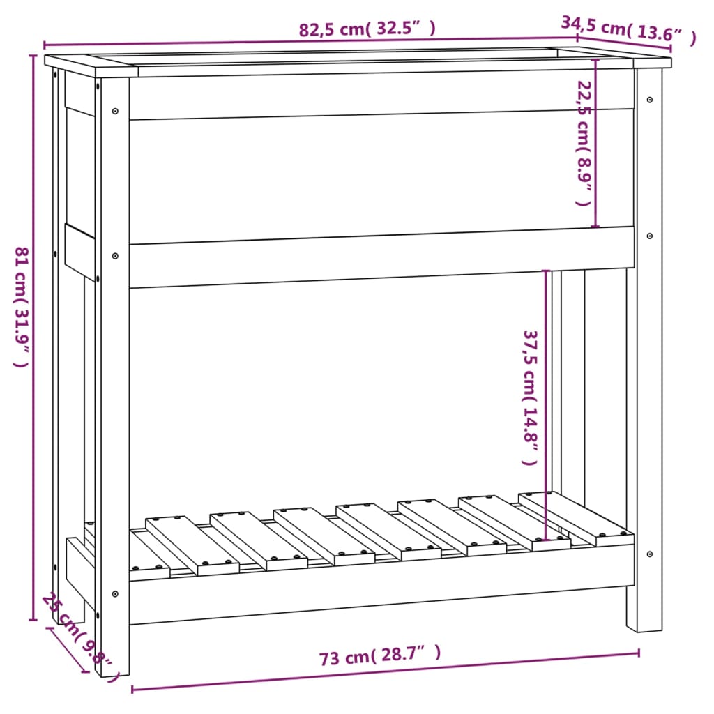 vidaXL Planter with Shelf Grey 82,5x34,5x81 cm Solid Wood Pine