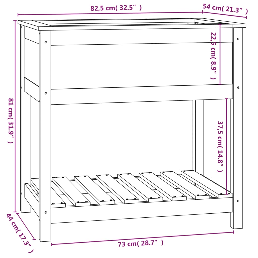 vidaXL Planter with Shelf White 82,5x54x81 cm Solid Wood Pine