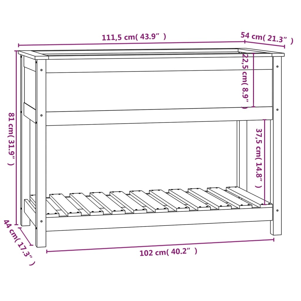 vidaXL Planter with Shelf White 111.5x54x81 cm Solid Wood Pine