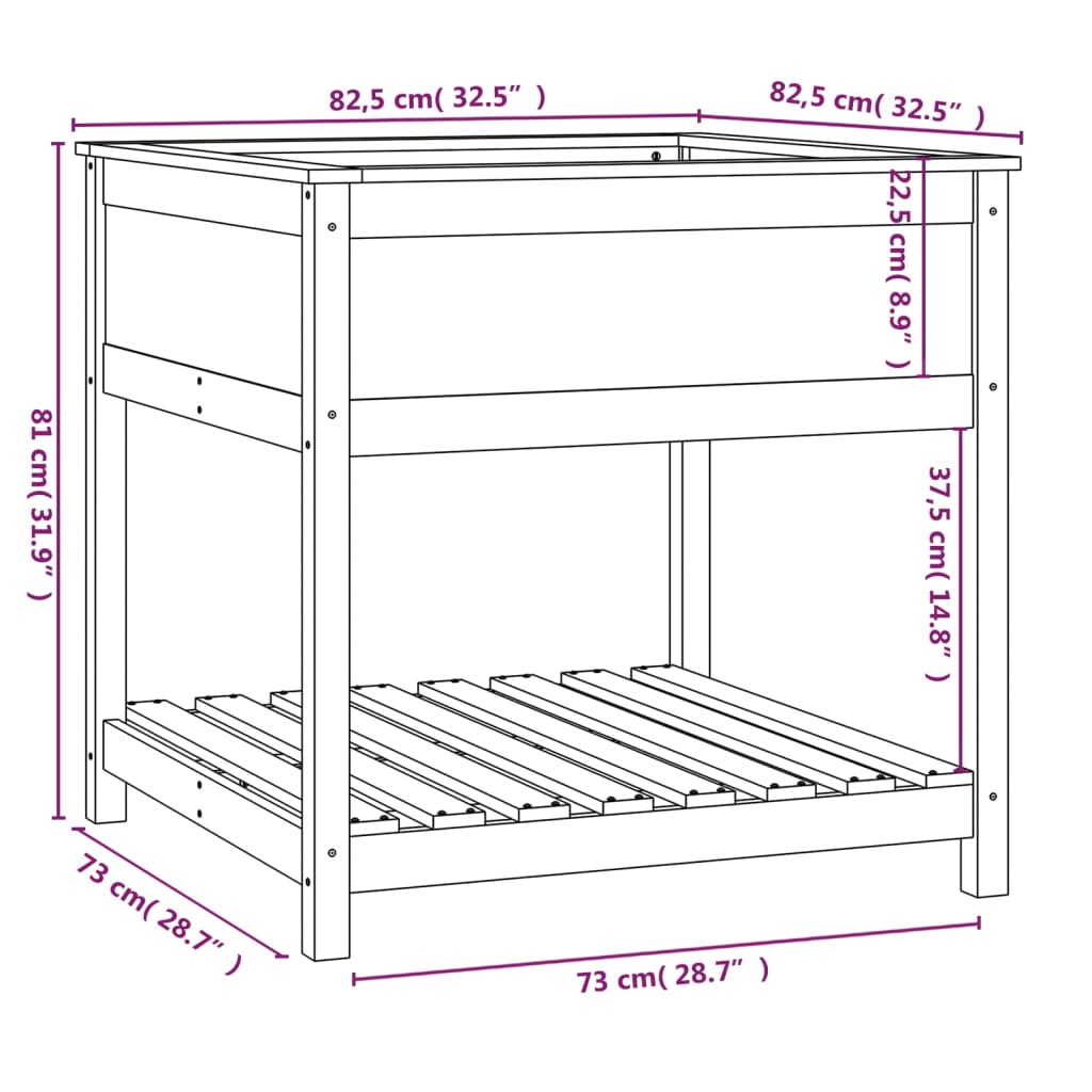 vidaXL Planter with Shelf Grey 82,5x82,5x81 cm Solid Wood Pine