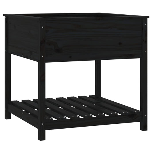 vidaXL Planter with Shelf Black 82,5x82,5x81 cm Solid Wood Pine