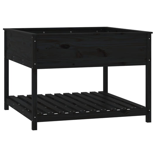 vidaXL Planter with Shelf Black 111,5x111,5x81 cm Solid Wood Pine