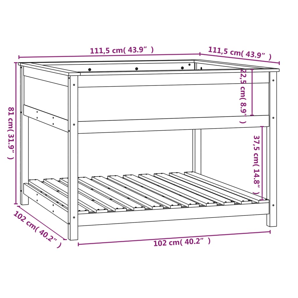vidaXL Planter with Shelf Black 111,5x111,5x81 cm Solid Wood Pine