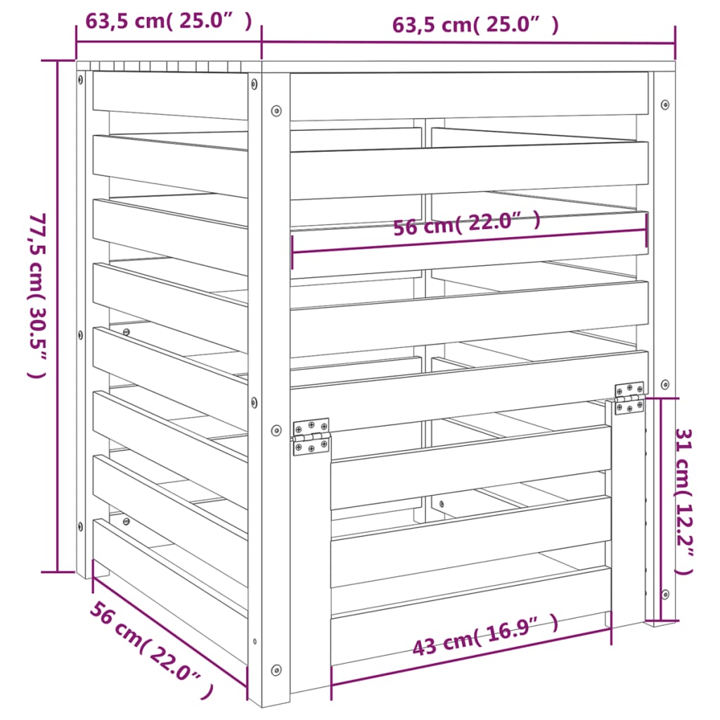 vidaXL Composter White 63.5x63.5x77.5 cm Solid Wood Pine