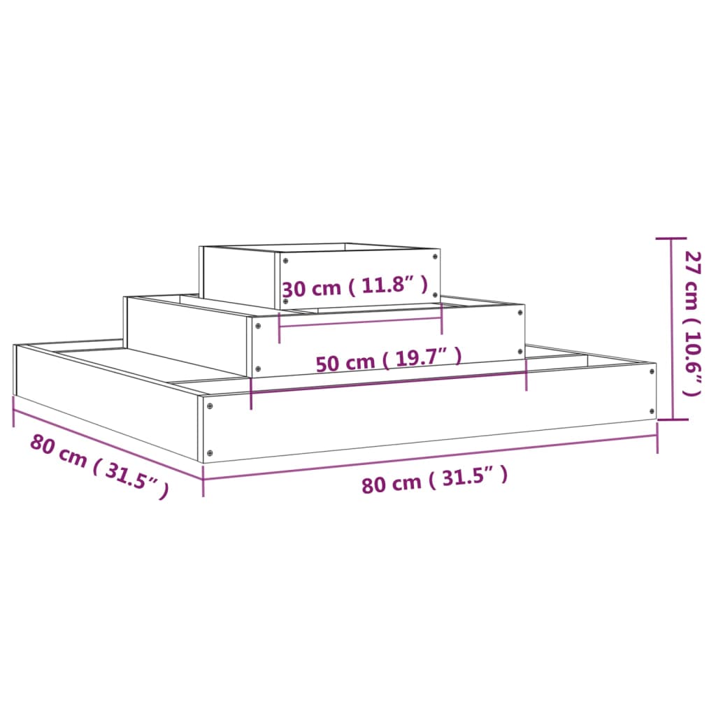 vidaXL Planter Black 80x80x27 cm Solid Wood Pine