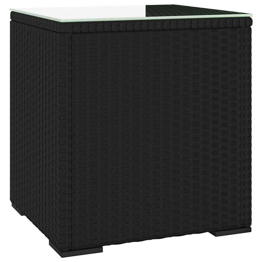 vidaXL Side Table Black 40x37x40,5 cm Poly Rattan and Tempered Glass