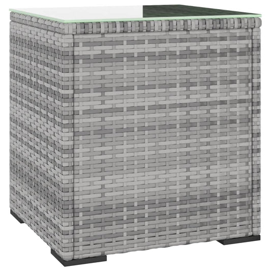 vidaXL Side Table Grey 40x37x40,5 cm Poly Rattan and Tempered Glass